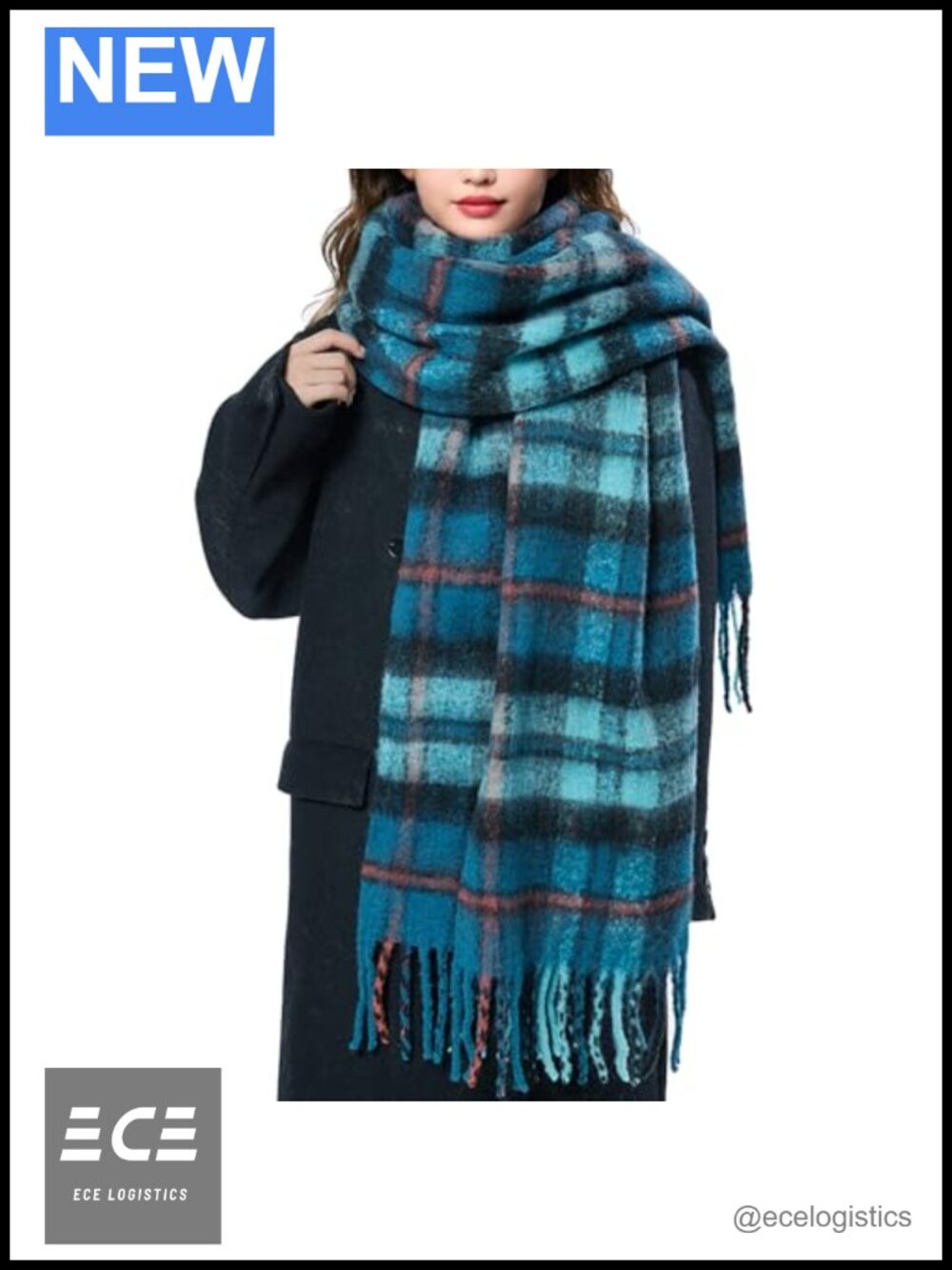 Wool Blend Plaid Scarf Shawl Warm Winter Blanket Wrap Tassel